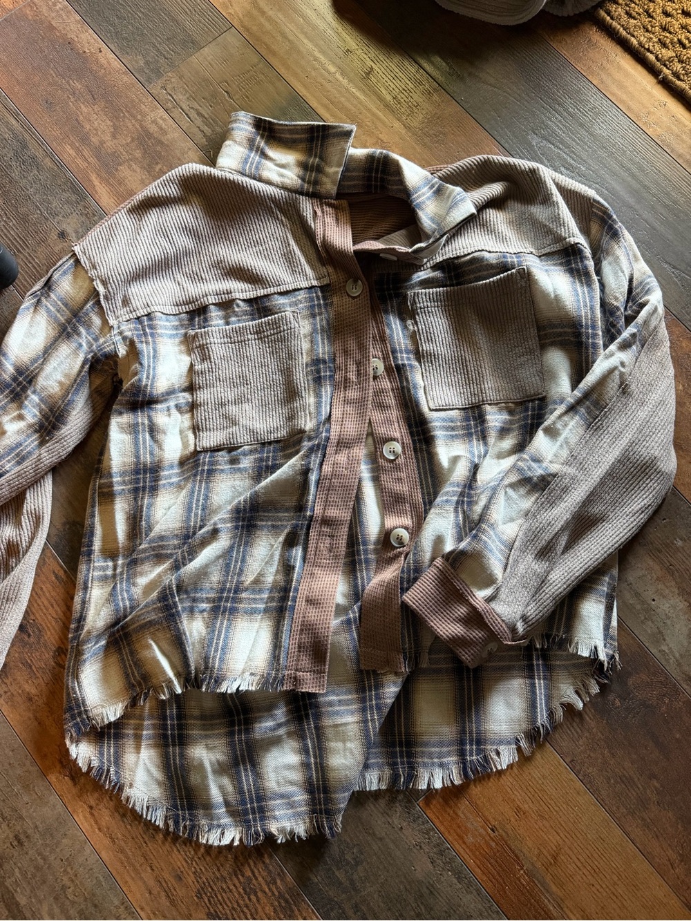 Hem & Thread Brown and Cream Plaid Shacket